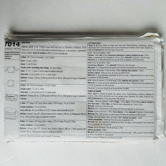 New Dog Beds Sewing Pattern Simplicity 7014 Crafts UNCUT - Picture 3 of 3